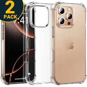 2 Pack Shockproof TPU Clear Phone Case for iPhone 17 16 15 14 13 12 11 Pro Max X Xr Xs Max 7 8 Plus Transparent Back Cover