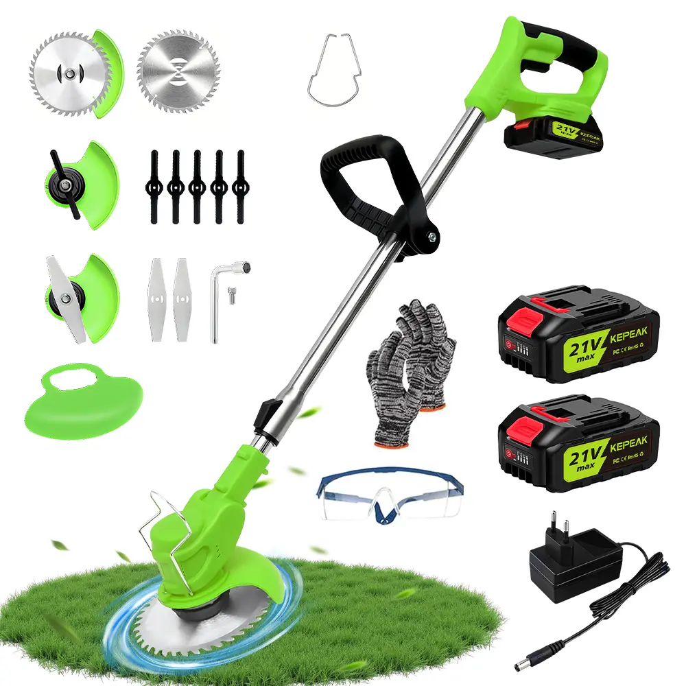 【ToolUpgrade】 KEPEAK High-Efficiency Cordless Weed Wacker with 3 Different Blades, Battery Powered Weed Eater & Brush Cutter for Garden Yard Trimming, Lightweight Ergonomic Design Ensures Easy and Stable Operation, Great for Daily Lawn
