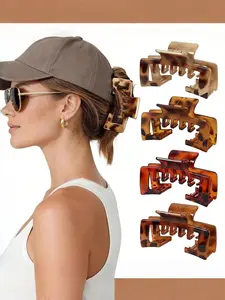 Large Size Women's Baseball Cap Hair Clips, Lightweight Plastic Hair Claws, Tortoiseshell Pattern, Adjustable, Fashionable for Daily Use