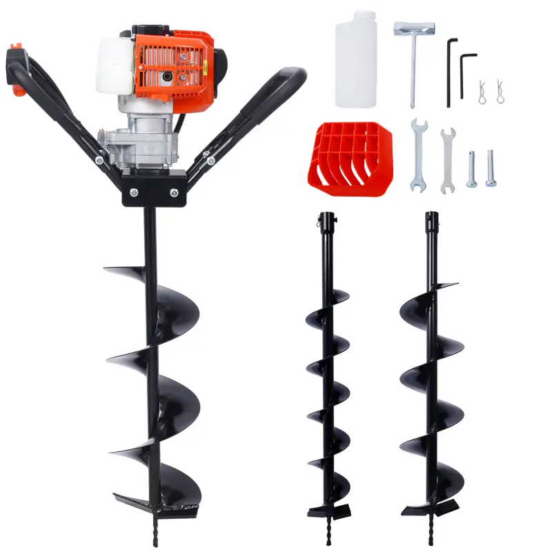 V-Type 52CC 2-Stroke Gas Post Hole Digger Kit, EPA-Certified 1-Man Use Garden Auger with Quick Pull Start, Replacement Bits for Fence Holes Soil Digging Power Tool