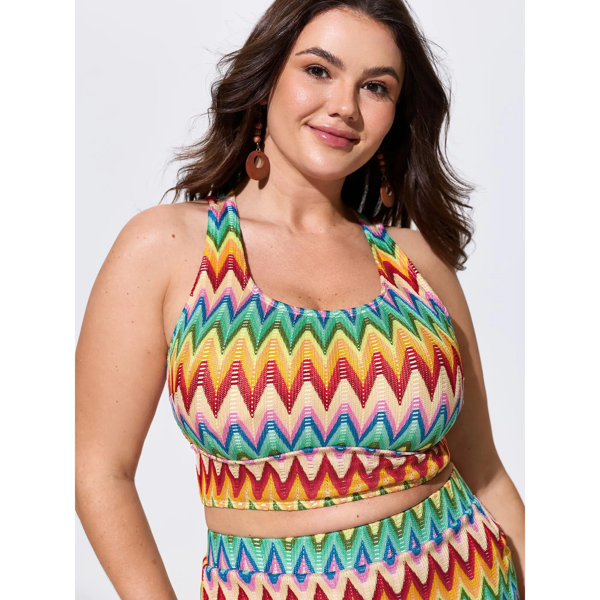 BloomChic Plus Size Wavy Stripe Tankini Swim Top, Sporty Textured Beachwear with Triple Adjustable Straps, Bikini Top, Beach Wear, Sleeveless, Cable Knit, Nylon Blend, Female, Elastane, Tankini Outfit Swimsuit, Sporty Bathing Suit, Beach Swimsuit Top
