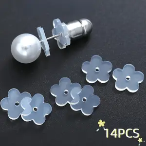 14-Piece Ear Piercing Support Transparent Patches, Comfortable Silicone Earring Stands, Anti-Drop Ear Jewelry Accessories, Comfort Ear Studs Pad, Earring Backings