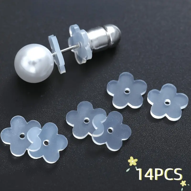 14-Piece Ear Piercing Support Transparent Patches, Comfortable Silicone Earring Stands, Anti-Drop Ear Jewelry Accessories, Comfort Ear Studs Pad, Earring Backings