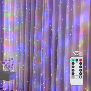300LED Curtain String Lights for Bedroom Window 9.8FT x 9.8FT USB Plug in 8 Lighting Modes Fairy String Lights with Remote Control for Wedding Party Backdrop Wall Decoration (Multicolor)