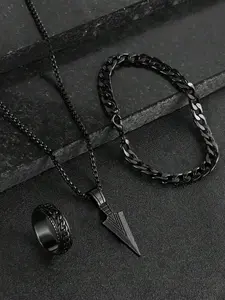 Men's Casual Trendy Minimalist Chain Necklace & Bracelet & Ring, Fashion Jewelry Set for Party, Daily Decor, Trendy All-match & Exquisite Jewelry for Birthday Gift, Fashionable Jewelry Set