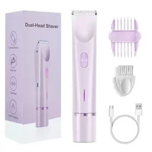 Women's Electric Razor Bikini Trimmer, Dual Head Pain-Free, Dry Wet Use, Detachable Head, USB Charging, Multi-Protection Blades, Gift, Bikini Shaver