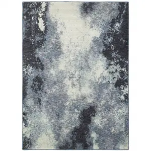 212 MAIN Abstract Print Indoor Area Rug, 6x9 ft. Navy & Ivory Contemporary Power-Loomed Stain-Resistant Rectangle Rug for Indoor Use