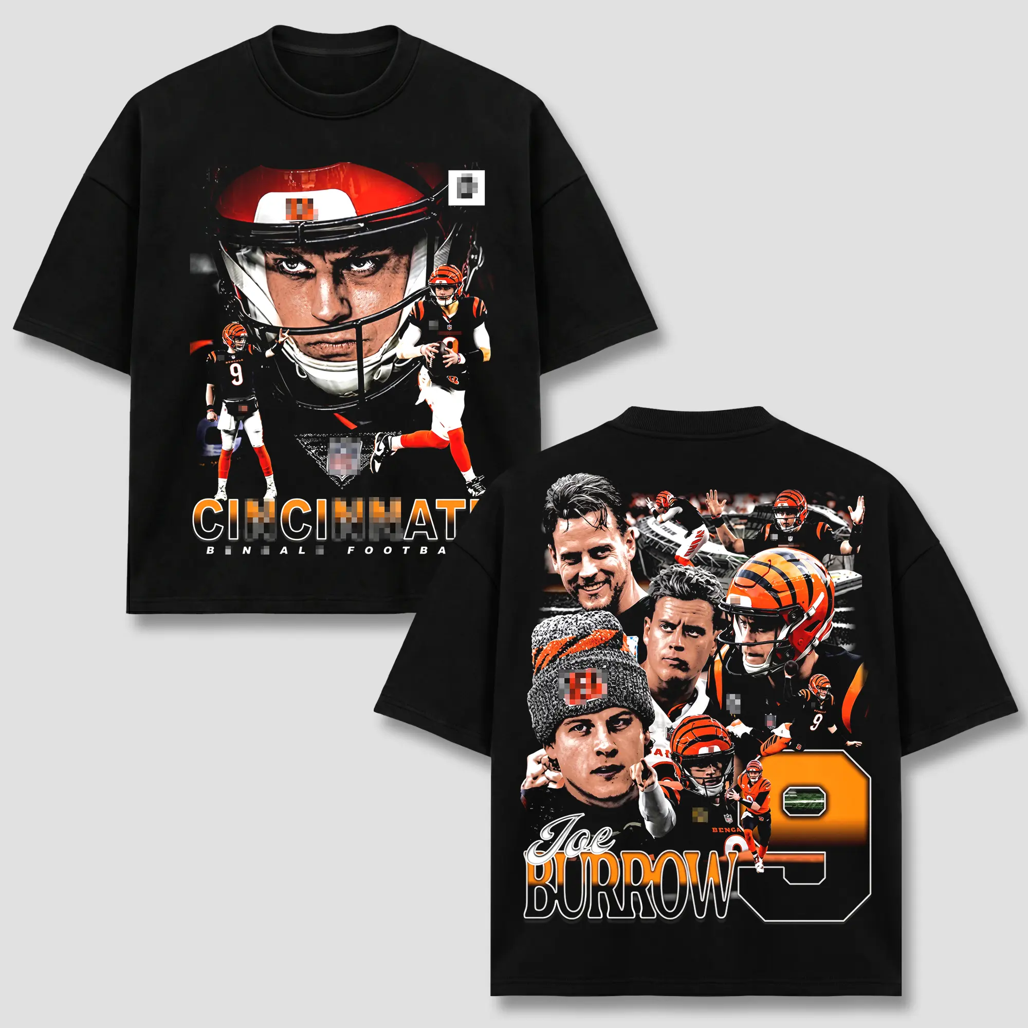 Joe Burrow #9 Vintage Football Graphic Shirt, Retro Sports Quarterback Athlete T-Shirt, Bootleg Style Graphic Apparel Merch, Heavyweight Oversized Cotton Streetwear Top, Aesthetic Cool Birthday Gifts for Football Sports Fans Men, Women