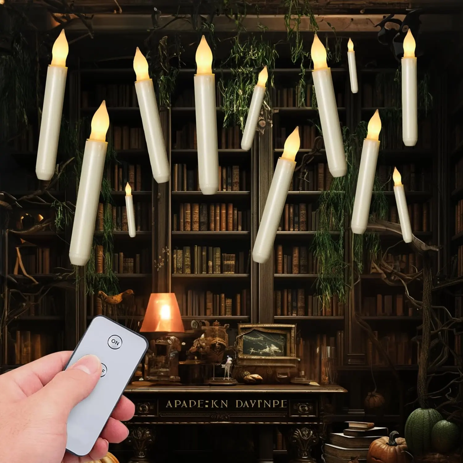 Flamless Candles with Magic Wand Remote for Christmas Decor, 6.5" Floationg Candles Battery Operated Hanging Window Candles, Flickering Electric LED  Candle for Christmas Halloween Decorations