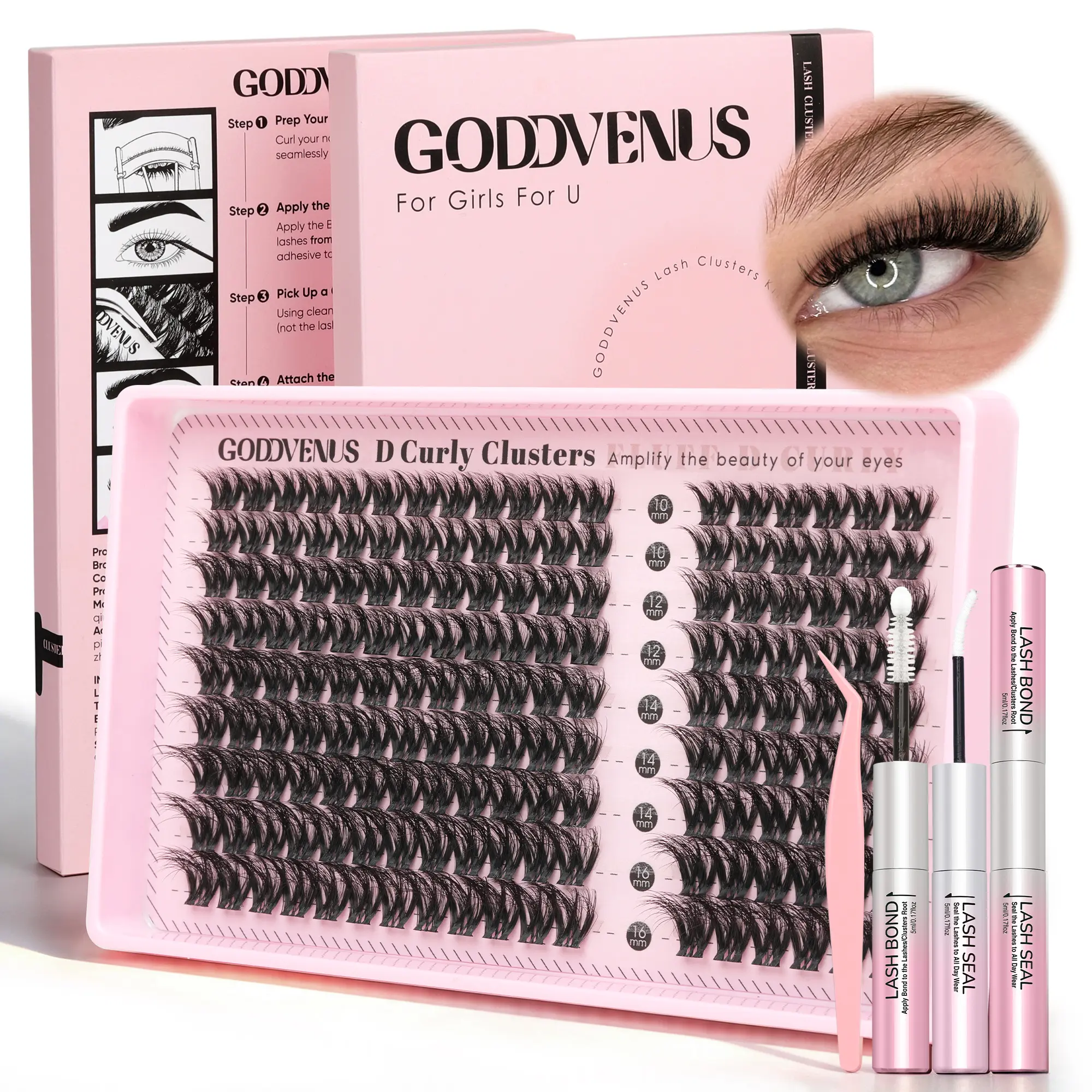 Goddvenus Filterlash Clusters Russian Volume D Curl Wispy Eyelash Clusters for Big-Eye Filter Effect, Rich & Glamorous Individual Lashes 10-16mm, Full-volume DIY Cluster Eyelash Extensions That Still Feel Lightweigh