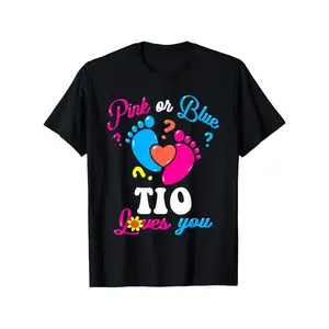 Spanish Gender Reveal T-Shirt - Funny "Tio Loves You" Baby Shower Outfit with Pink/Blue Footprints - Soft Loose-Fit Uncle Gift for Gender Reveal Parties, Baby or Announcement (Sizes S-XXXL) - Spanish-Language Expecting Parents