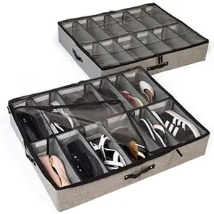 Slim Under Bed Storage Containers, Closet Organizers with Sturdy Handles for Clothes, Comforters, and Accessories, Use Under or at the End of the Bed - 2 Pack, Adjustable Dividers, Grey