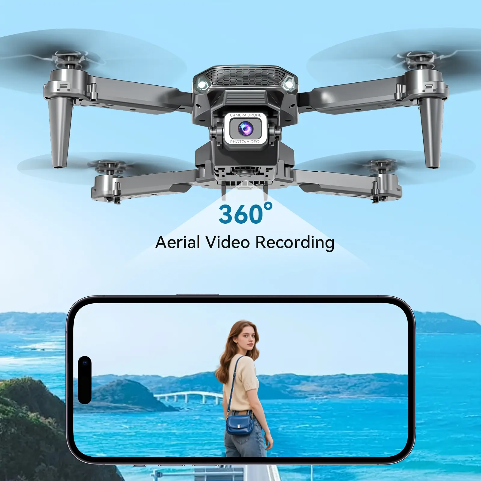 DR1916II FPV Camera Drone R1 Base Model, Single/Dual Aerial Photography Options, 3 Speed Settings, Long Battery Life, Folding Design, 360-Degree Stunt Flips, 480P Video, Fpv Camera Drones