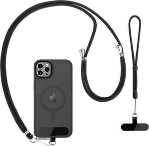 Cell Phone Lanyard 2 Pcs Adjustable Neck Strap & Wrist Strap Universal Crossbody Durable Polyester Compatible with Most Smartphones Black - Cellphone