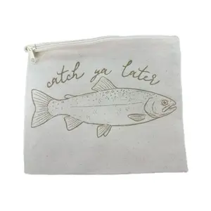 “Catch Ya Later” Lightweight Beige Canvas Zipper Pouch, Women's Makeup Bag for Luggage & Daily Use