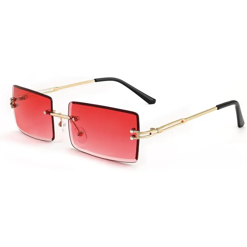 EyeconicFinds Trendy Vintage Rectangular Sunglasses - Rimless Metal Frames, Rimless Shades, Candy Colors, Anti-Glare UV400 Protection, Metal Hinges, Unisex Retro, Pool Party Prop, Travel Accessory B2642