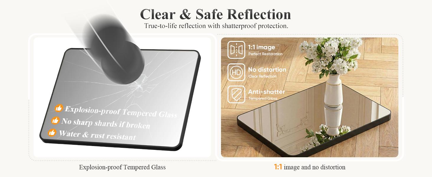Bathroom Mirror for Over Sink,  Wall Mount Mirror with Rounded Rectangle and Matte Metal Framed, Modern Wall Vanity Mirror for Home Decor, Living Room, Bedroom, Black