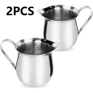 2pcs Stainless Steel Mini Milk Frother, 8oz Creamer Dispenser, Coffee Steamer with Pouring Spout, Ideal for Cafes & Restaurants