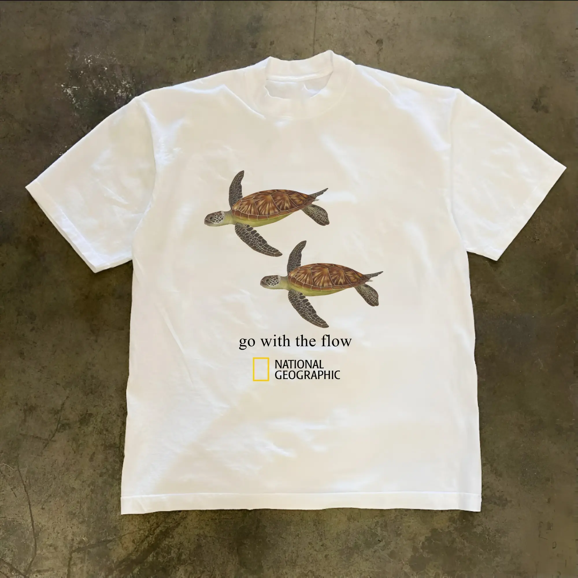 National Geographic "Go With the Flow" Turtle T-Shirt, Turtle Shirt, Animal Tee, Gifts Shirt, Unisex Vintage Graphic Tees Gothic Grunge Y2k Emo Scene Amity Affliction Style Clothes Men Women Streetwear