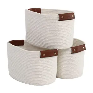 Ornavo Home 3 Pack Cotton Rope Storage Basket wth Handles