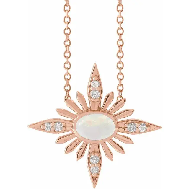 14K Rose Gold Natural Ethiopian Opal & .08 CTW Natural Diamond 16-18" Necklace