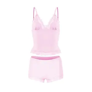 Lunaclo Women's Soft Lace Series Spaghetti Strap Lace Trim Wirefree Quick-Drying Bralette & Panties Set, Casual Lightweight Flattering Underwear Set, Breathable Daily Wear