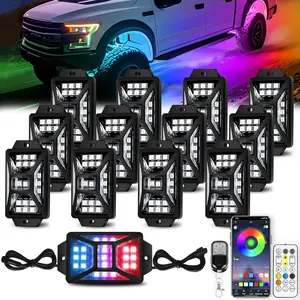12 Pods 252 LEDs 5 Sides RGB Rock Lights App Remote Control Waterproof Multi-Color Bright Underglow Kits with Music Mode for Trucks