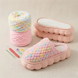 Unicorn Cotton Candy DIY Crochet Slipper Kit with Video Tutorial Pastel Rainbow Chunky Yarn Pink Soles Beginner Friendly Tools Included