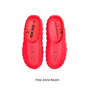 Vibrant Red Thick-Soled Mule Slides, Orange Cushioning Massage Outsole, Perforated Upper, Pre-Game Recovery Tech Slides