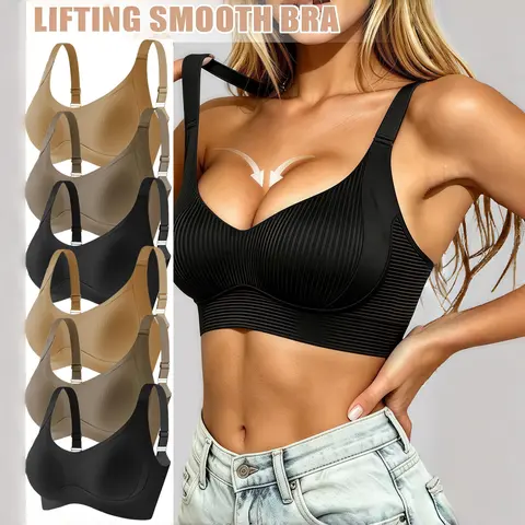 H     6-Pack Women's Seamless Full Coverage Bras Wireless Underwear with Wide Straps Soft Support Black Coffee Apricot Elegant Daily Wear for Various Occasions Smooth Texture Seamless Craft Full Coverage Bras Womenswear Everyday Fits