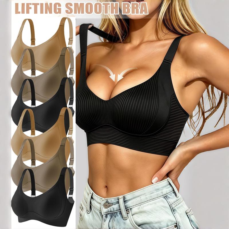 H 6-Pack Women's Seamless Full Coverage Bras Wireless Underwear with Wide Straps Soft Support Black Coffee Apricot Elegant Daily Wear for Various Occasions Smooth Texture Seamless Craft Full Coverage Bras Womenswear Everyday Fits