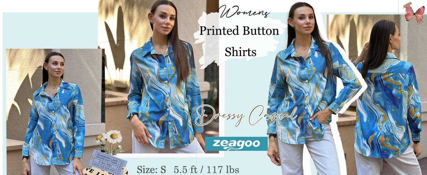 ZEAGOO Women's Longsleeves Button-Down Blouse, Floral Printed Lady Top with Elegance Style, Business Casual Work Outfits (S-XXL)