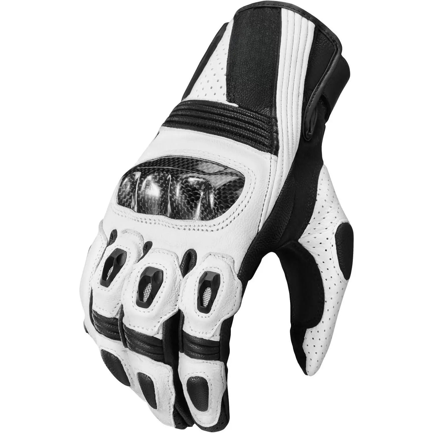 Men's & Women's Goatskin-Synthetic Riding Gloves, BMX-Motorbike Use, Anti-Slip, Carbon Fiber Hard Knuckle, Touchscreen Compatible, Model GL4 (White, L)