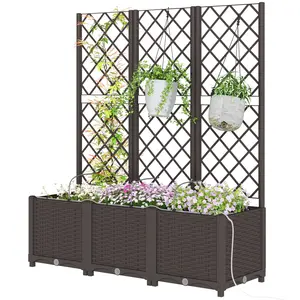 3PCS Heavy-Duty Plastic Planter Boxes with Trellis, Self-Watering Raised Garden Beds with Automatic Timer Kit & Smart Drip Irrigation System for Outdoor Patio, Balcony (Climbing Plants, Herbs)
