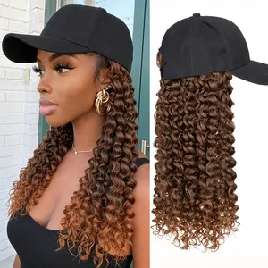 Baseball Cap with Hair African Kinky Curly 20inch Synthetic Wavy Hairpiece Hat Wigs for Women Adjustable Breathable Afro Kinky Curly Cap Wigs
