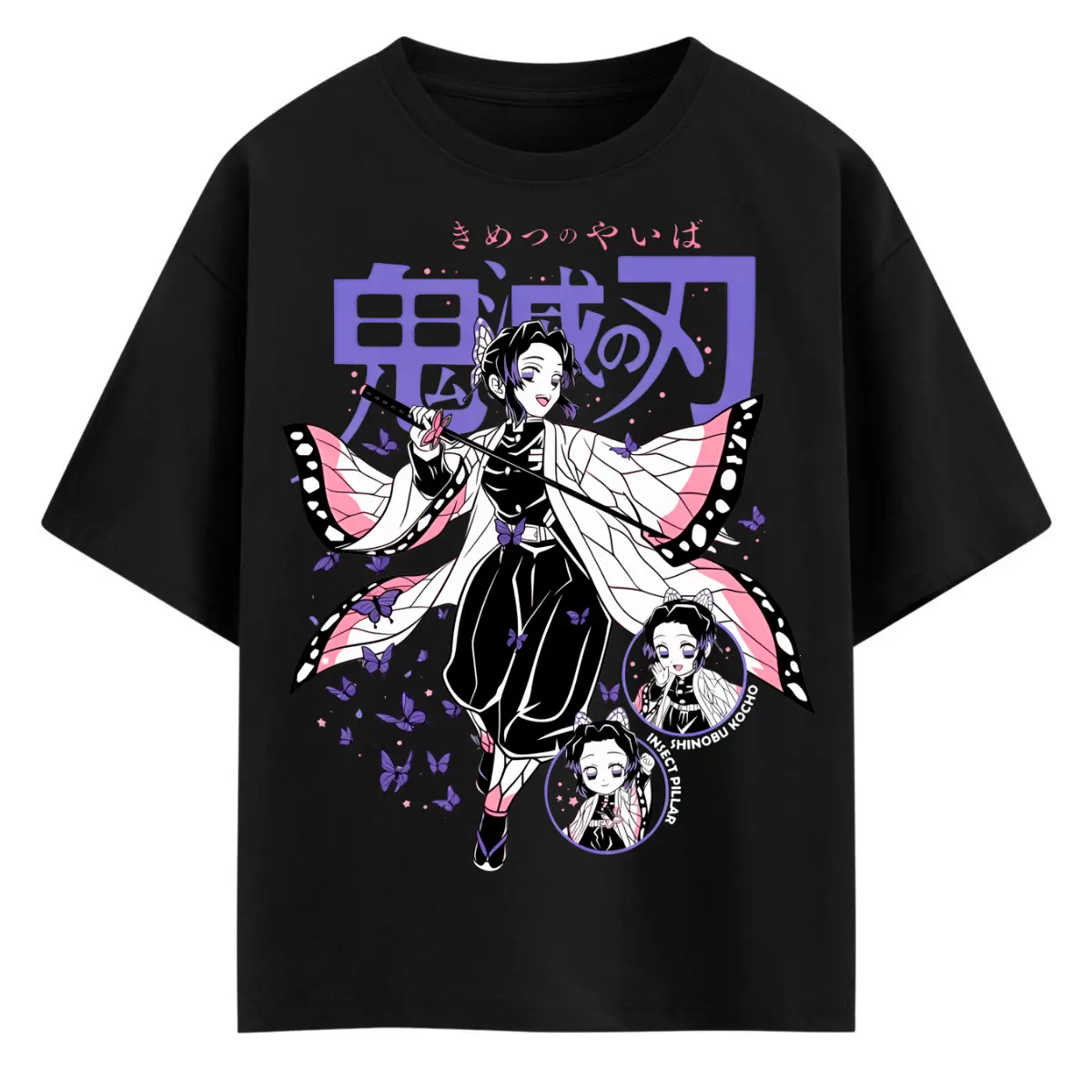 Demon Slayer Anime T-Shirt & Sweatshirt, Shinobu Kocho Butterfly Insect Hashira Graphic Tee, Vintage Oversized Unisex Streetwear, Gift for Men Women