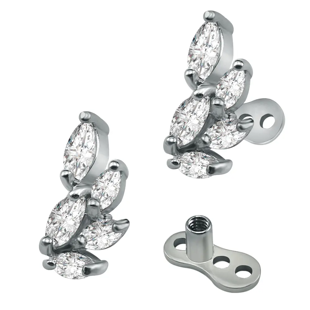 14g Petal Cubic Zirconia Dermal Anchor Tops & Surgical Steel Base Microdermals