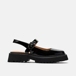 Luna Black Patent Leather Mary Jane Lug Slingbacks
