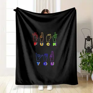 Neon hand sign flannel blanket vibrant aesthetic artistic typography print ultra soft plush lightweight throw cozy warmth for sofa living room decor movie nights birthday gifts.