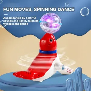 Cute Rotating Sea Lion Toy, Trick Spin Ball, Colorful Lights, Dynamic Music, Fun Kids Gift (no Battery Included)
