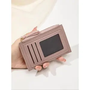 Women's solid color zipper wallet, stylish coin purse, versatile high-quality wallet for everyday wear, perfect as a Christmas or Valentine's Day gift, durable and fashionable.