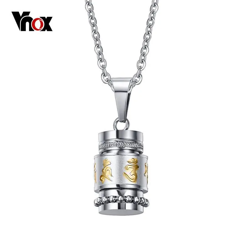 Vnox Cool Rotatable Mantra Necklaces & Pendants Stainless Steel Prayer Necklace Men Jewelry Free Chain 20"