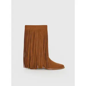 Wild Card Tassel Faux Suede Boots Brown