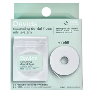 Davids expanding dental floss | refillable dispenser + refill | mint | 60m