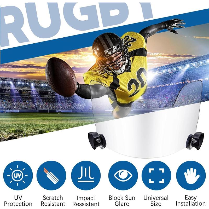 Football Visor Set - 2 Clear Visors with Clip System for Youth & Adult Helmets - Universal Fit, Glare Reduction, Easy Installation - Ideal for Soccer & Lacrosse - PC Material - 78x49x26.8cm Visibility