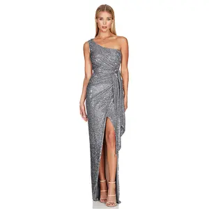 Women's Off-Shoulder Tie Pleated Dress Sweet and Spicy Style Sequin Gown Dress Formal Womenswear Workwear Basic