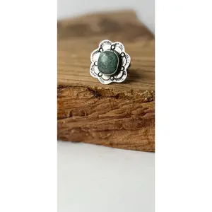 Ring with Ruffles - Turquoise - Sterling Silver - Native Handmade - Dan Henio (artist) - Size Adjustable