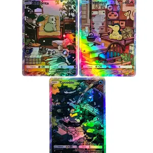 [BUNDLE] Johto Starter Trio Custom Holo Cards - Chikorita Cyndaquil Totodile EX - Rainbow Holo Finish - Pocket Edition Art