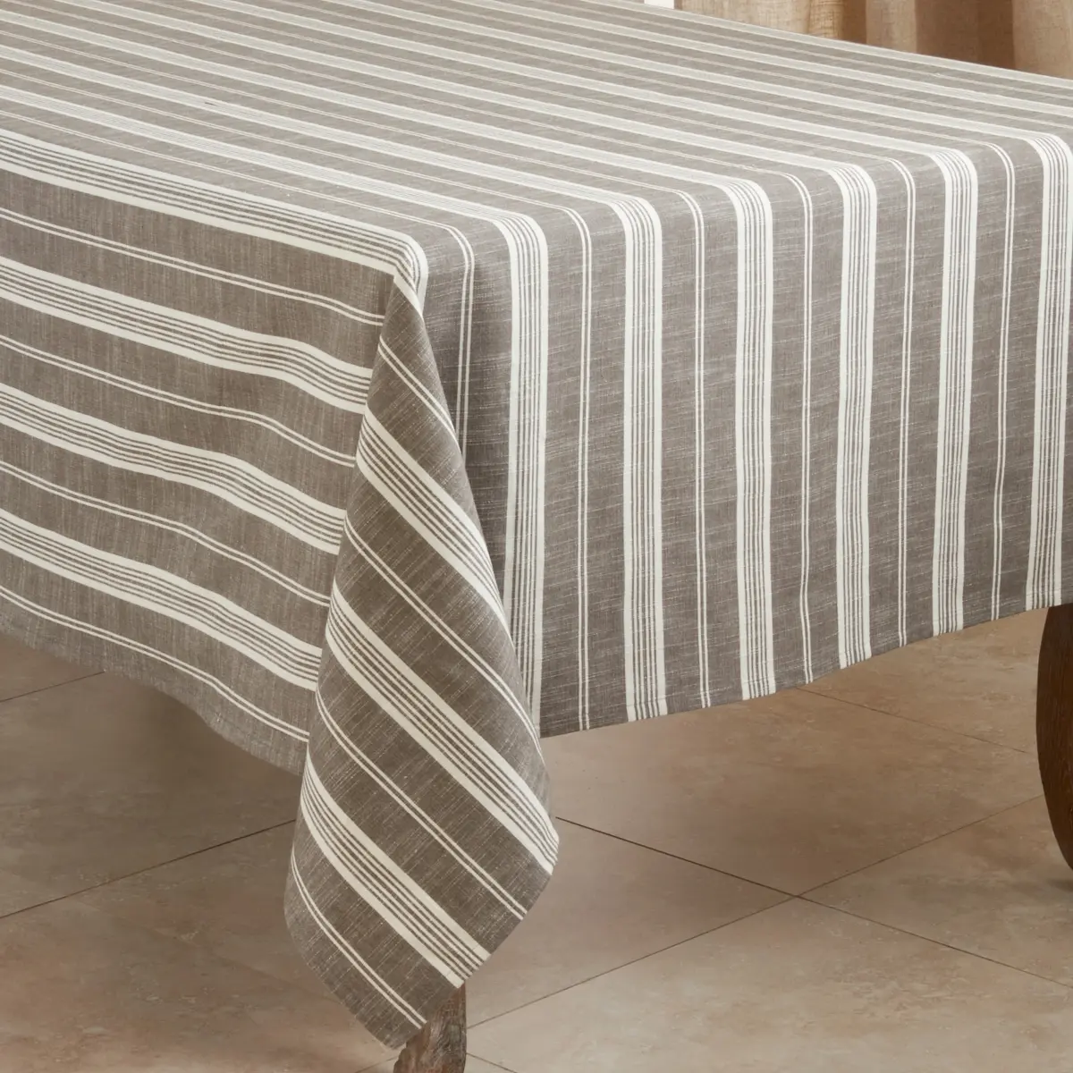SARO 5618.GY70S 70 in. Square 100% Cotton Tablecloth, Grey Stripes Design, All Seasons Use, Durable, Machine Washable, Medium Iron Required, Fits Any Home Decor, Any Decor