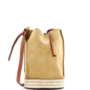 Pre-owned Loewe material Bucket Bags Gate Bucket Bag Leather and Suede with Raffia Medium by Rebag